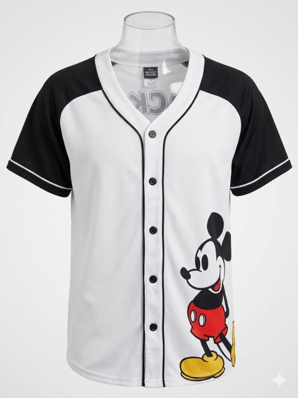 Disney Mickey Mouse Baseball Jersey Graphic Jersey White & Black XG